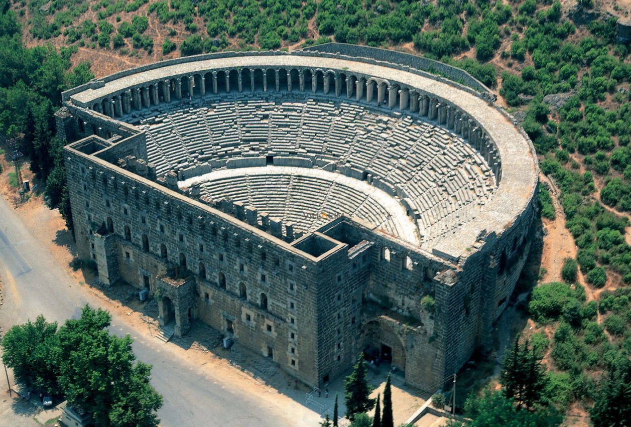 Aerial view of the ancient Aspendos Theatre near Antalya
