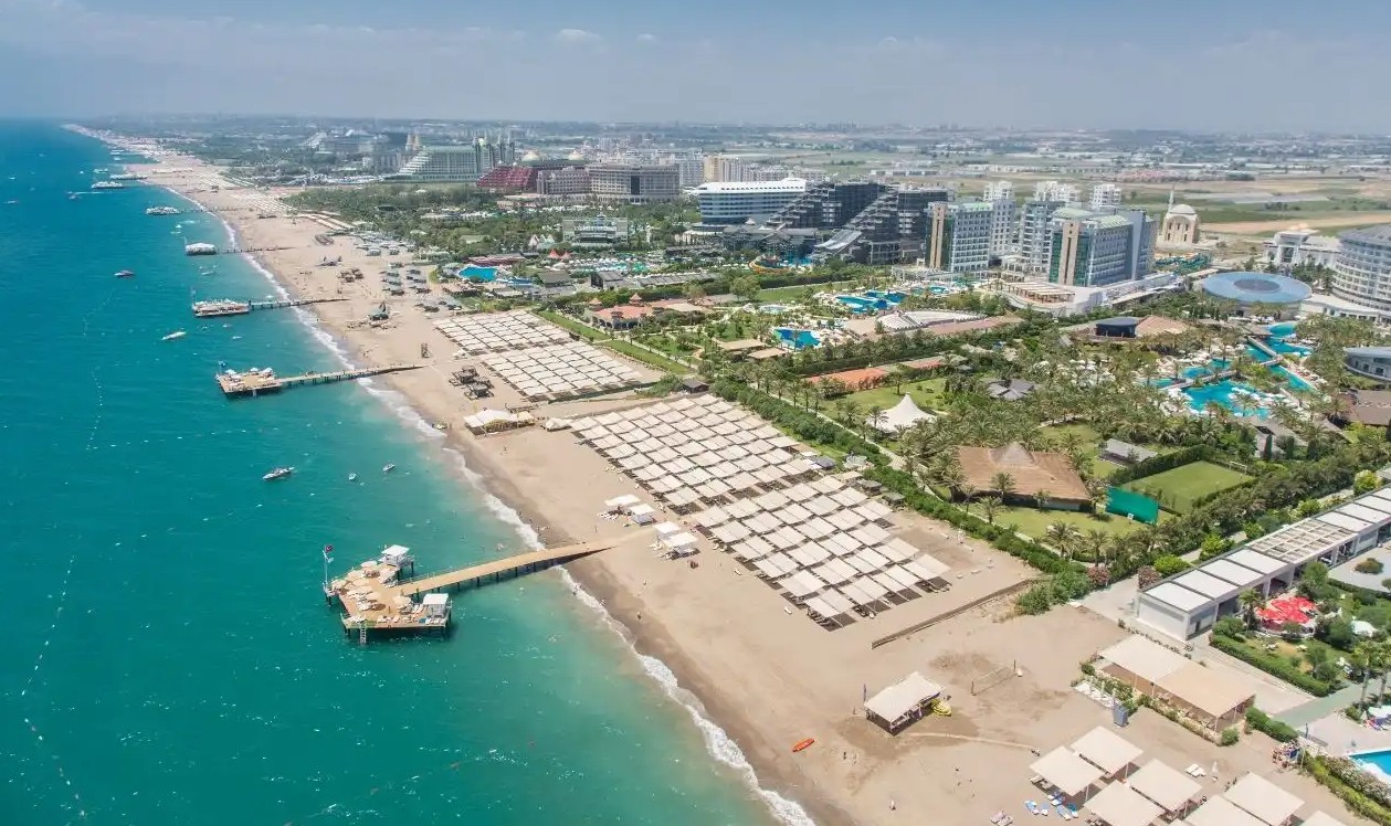 Aerial view of the Lara and Kundu resort coastline in Antalya